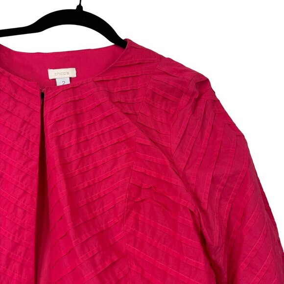 Chico's 100% Cotton Pleated Boxy 3/4 Sleeve Vibrant Pink Jacket Size 2 Large - Picture 5 of 12